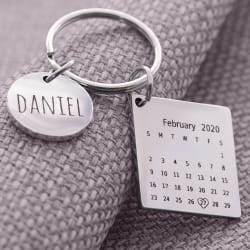 Circle and square calendar engraved keychain