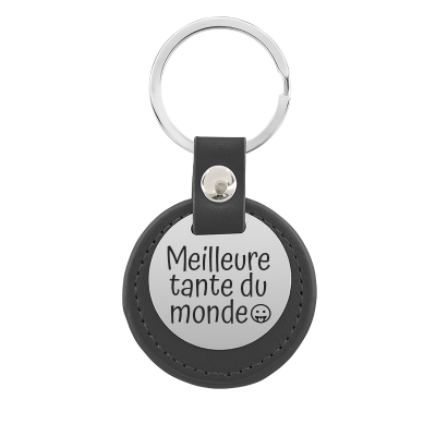 Porte-clés Rond Gravé Personnalisé avec Cuir