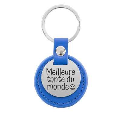 Porte-clés Rond Gravé Personnalisé avec Cuir