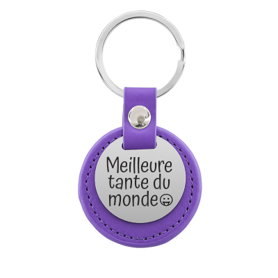 Porte-clés Rond Gravé Personnalisé avec Cuir