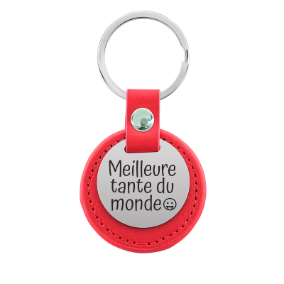 Porte-clés Rond Gravé Personnalisé avec Cuir