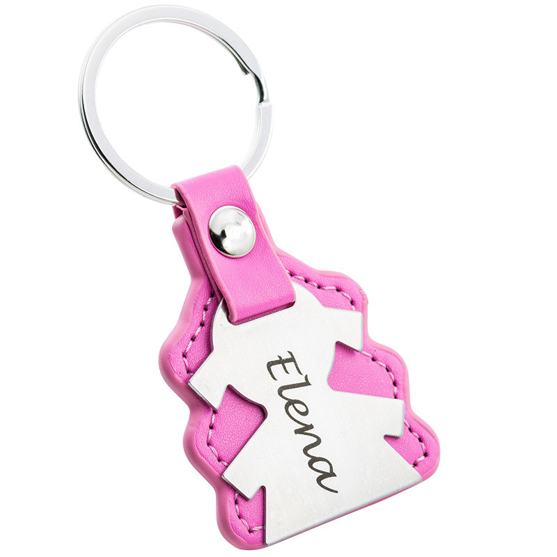 Personalized Engraved Girl Keyring with Leather