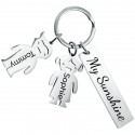 Engraved Rectangle Personalized Keyring with Boy and Girl Charms