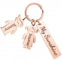Engraved Rectangle Personalized Keyring with Boy and Girl Charms