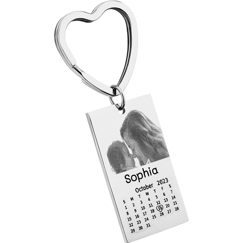 Personalized Square and Circle Photo Engraved Keyring