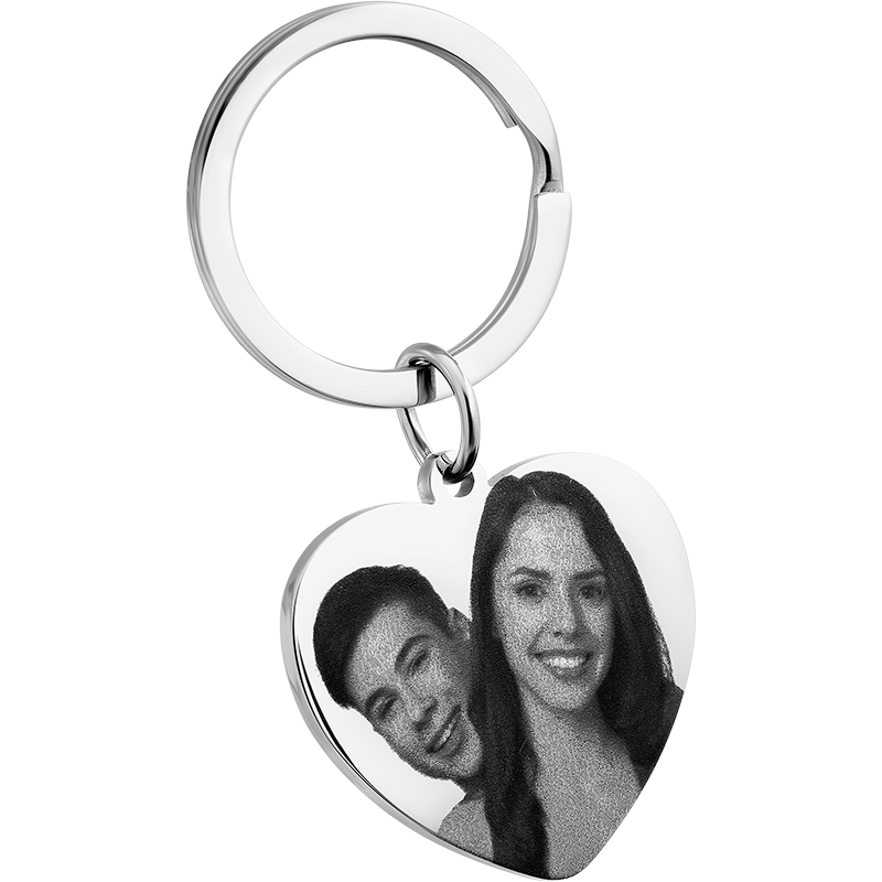 Personalized Heart Photo and Text Engraved Keyring
