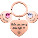 Personalized Engraved Heart with 2 Birthstones Keyring