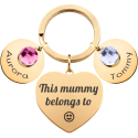 Personalized Engraved Heart with 2 Birthstones Keyring