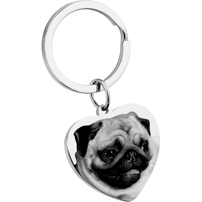 Personalized Heart Dog or Cat Photo and Text Engraved Keyring