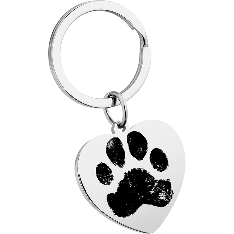 Personalized Heart and Text Engraved Keyring with Paw