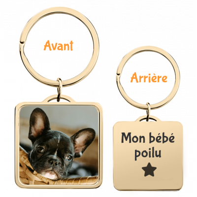 Porte-clés Luxe Carré Gravé Personnalisé avec...