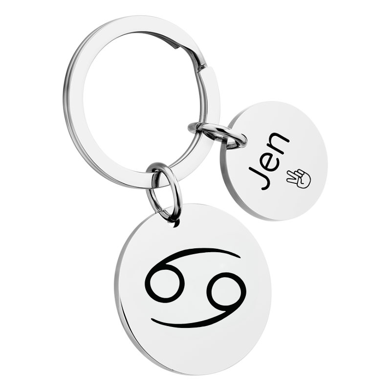 Personalized Circle Keyring with Zodiac Sign