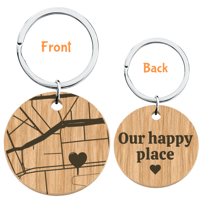 Personalized Geo-map Wooden Keyring