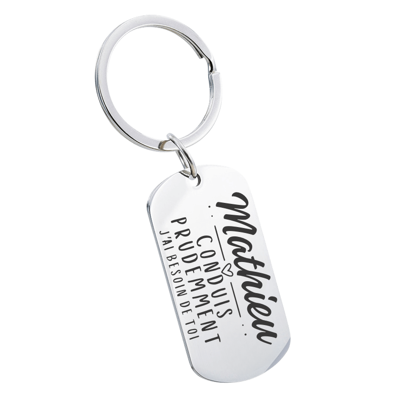 Porte-clés Gravé Personnalisé "Conduis Prudemment" avec nom Personnalisé