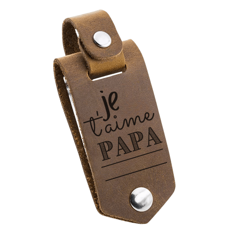Porte-clés en cuir Gravé pour Papa avec photo et prénom personnalisé de son fils ou sa fille