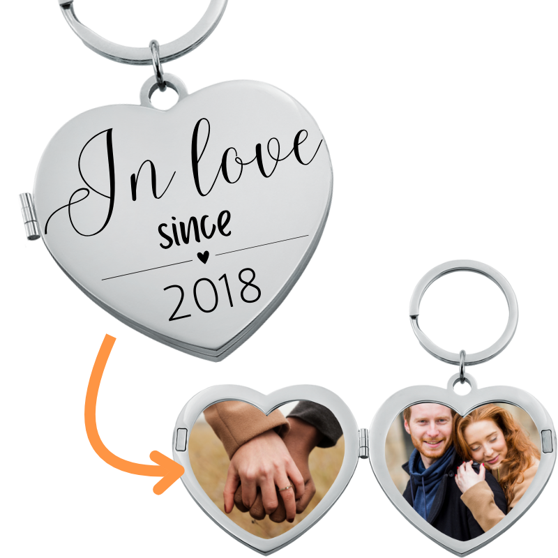 Personalized Couple's Locket Keyring with Photos plus 'In Love Since' Engraving