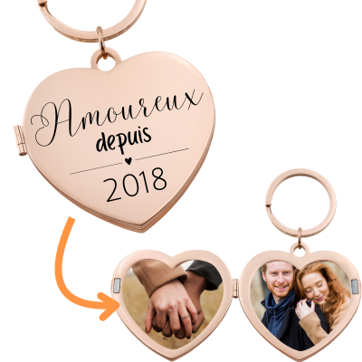 Porte-clés Médaillon Personnalisé pour Couple...