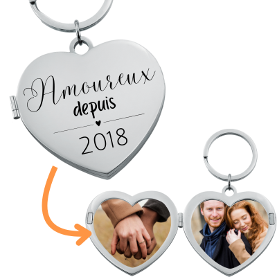 Porte-clés Médaillon Personnalisé pour Couple...