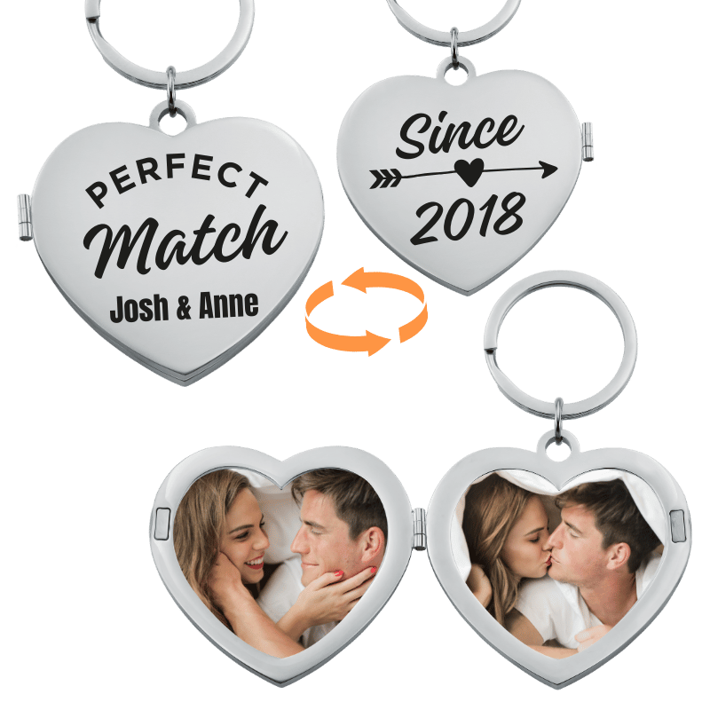 Personalized Couple’s Heart Locket Keyring - Perfect Match