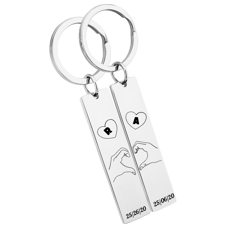 Cute Duo Lovers' Matching Keyrings—Personalized with Initials and Special Date