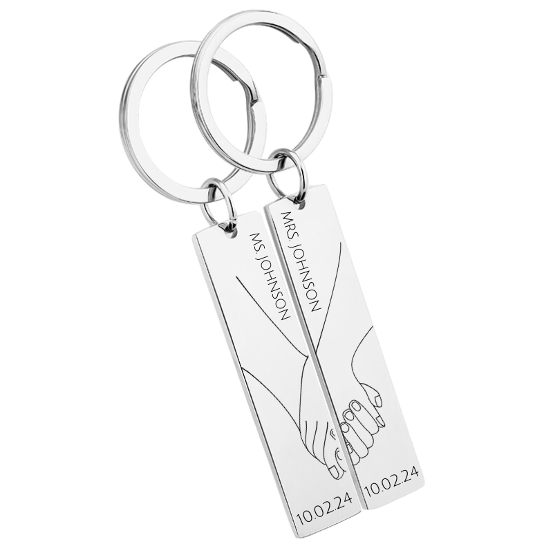 Engraved "Together" Holding Hands Keyrings—Customize with Names and Dates