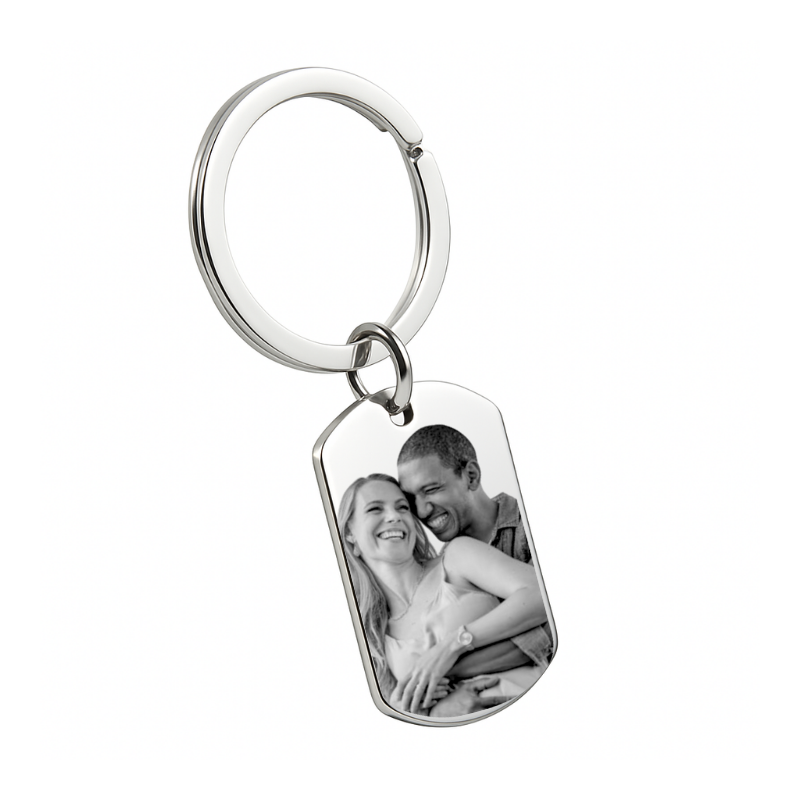 Personalized Dog Tag Photo Keyring – Front Image & Back Inscription