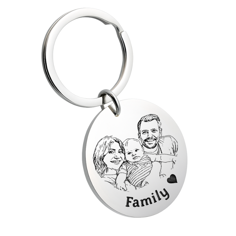 Picture-to-drawing Large Round Keyring – Personalized with Photo & Engraving